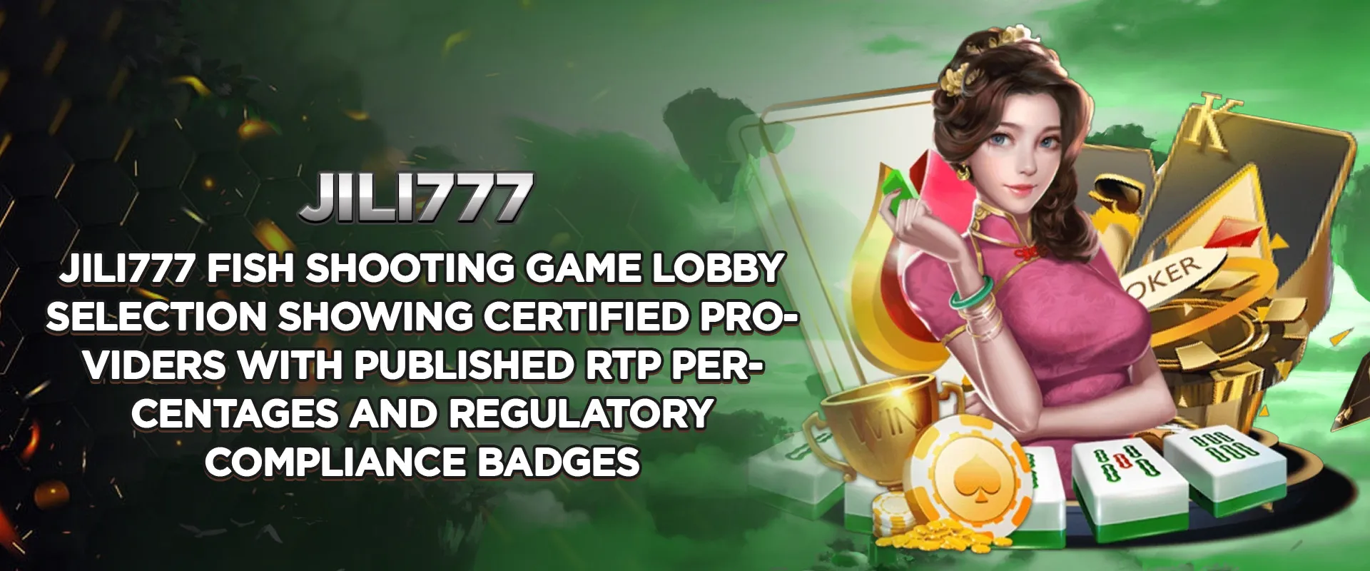 Jili777 Fish Shooting game lobby selection showing certified providers with published RTP percentages and regulatory compliance badges