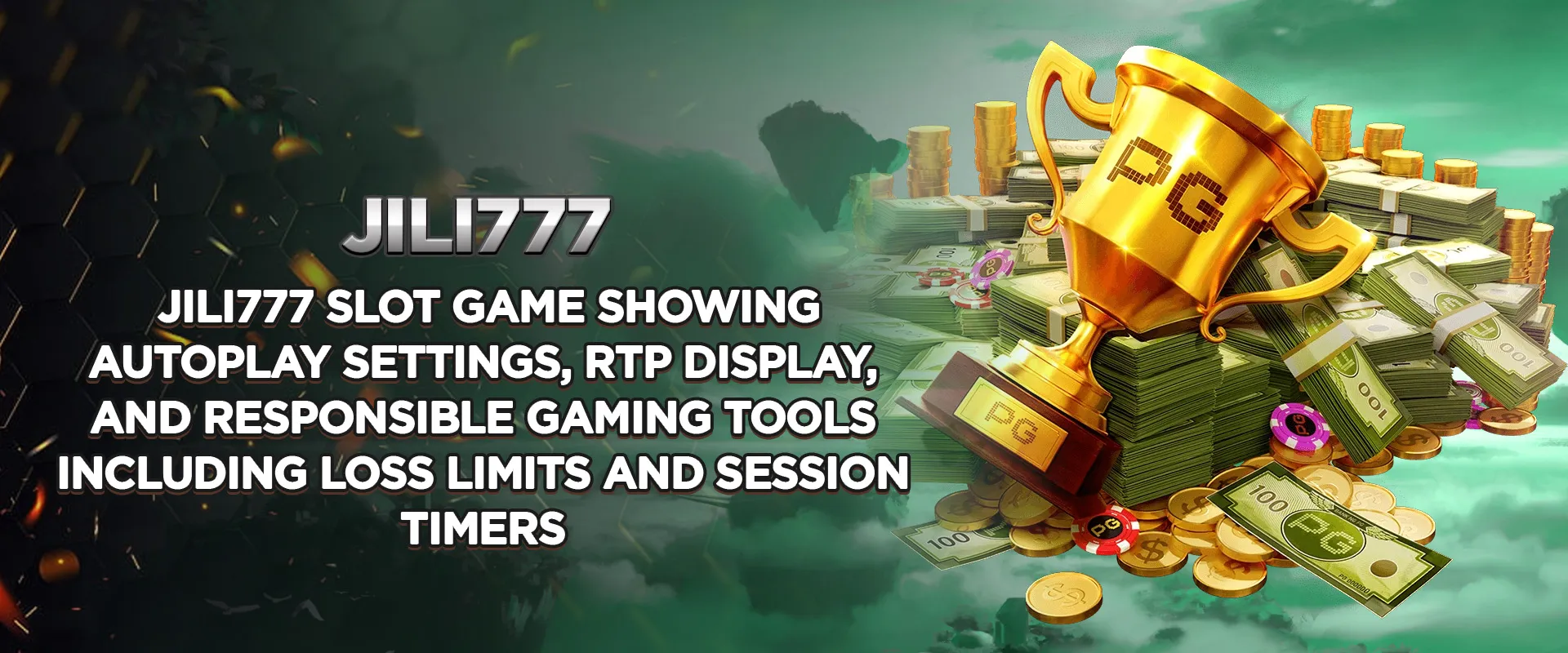 Jili777 slot game showing autoplay settings, RTP display, and responsible gaming tools including loss limits and session timers