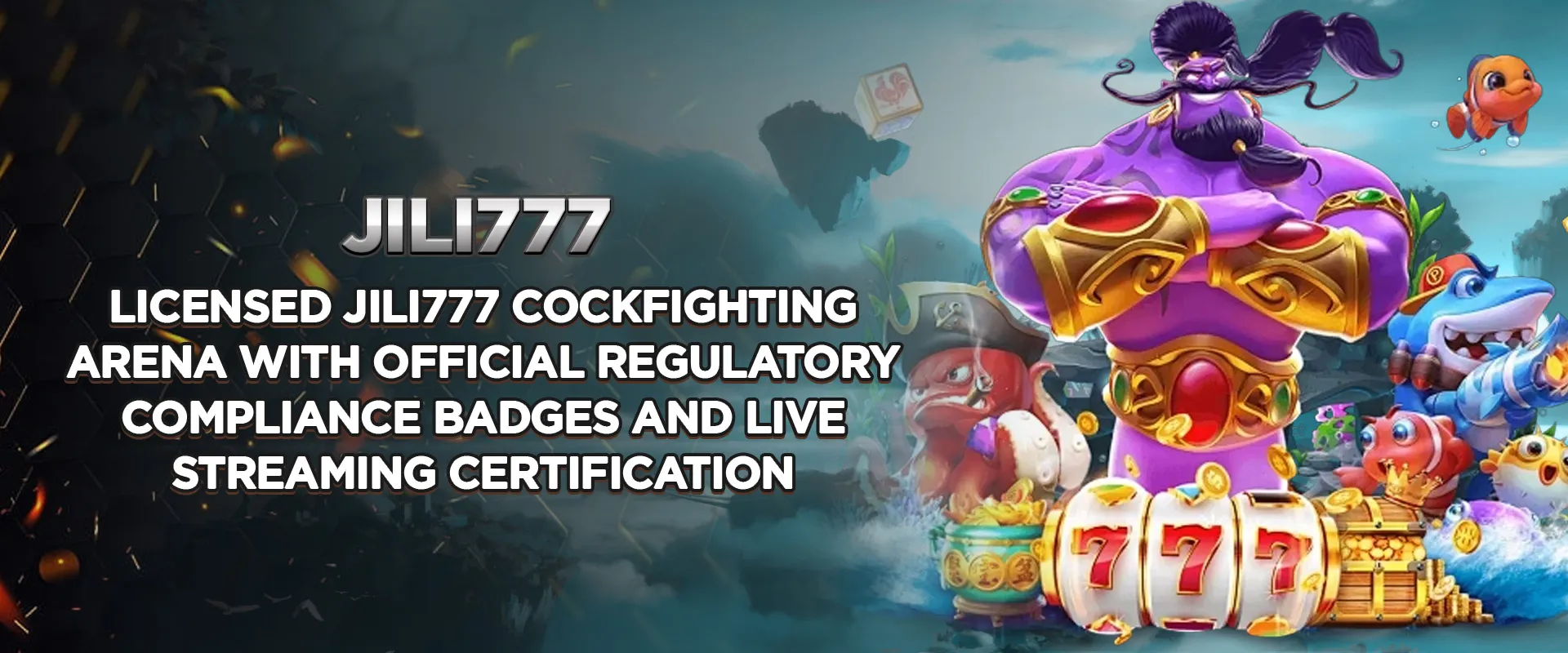 Licensed Jili777 cockfighting arena with official regulatory compliance badges and live streaming certification