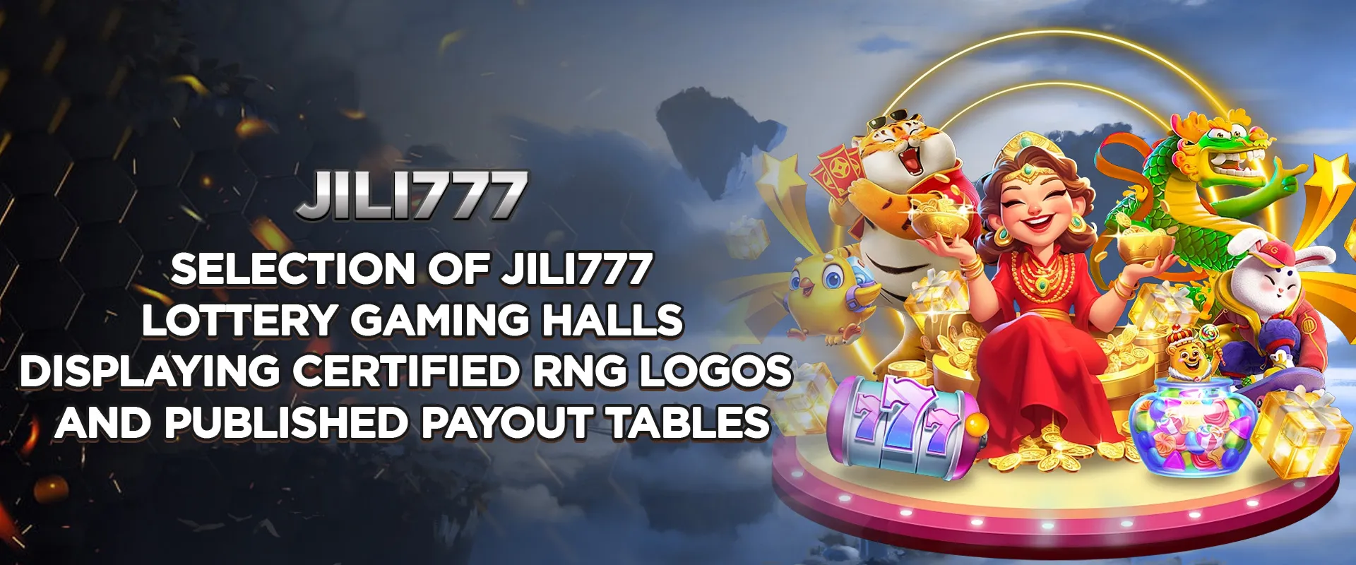 Selection of Jili777 lottery gaming halls displaying certified RNG logos and published payout tables
